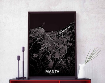 MANTA Ecuador map poster black white  Hometown City Print Modern Home Decor Office Decoration Wall Art Dorm Bedroom Gift