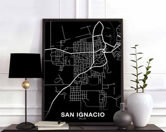SAN IGNACIO Belize map poster black white Hometown City Print Modern Home Decor Office Decoration Wall Art Dorm Bedroom Gift