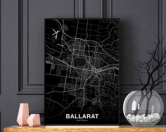 BALLARAT Australia map poster black white Hometown City Print Modern Home Decor Office Decoration Wall Art Dorm Bedroom Gift