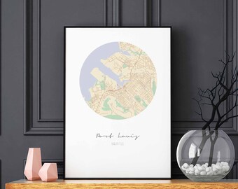 PORT LOUIS Mauritius map poster wall decor design modern minimal nordic travel bedroom home art vintage retro dorm nursery housewarming