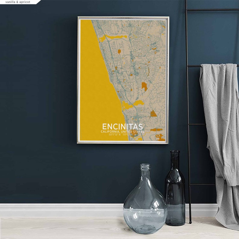 ENCINITAS California USA Map Poster Black White Hometown City Print ...