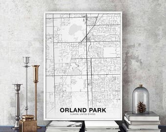 ORLAND PARK Illinois IL usa map poster black white  Hometown City Print Modern Home Decor Office Decoration Wall Art Dorm Bedroom Gift