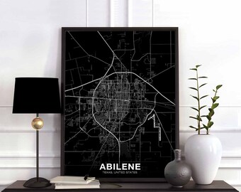 ABILENE Texas TX US map poster black white Hometown City Print Modern Home Decor Office Decoration Wall Art Dorm Bedroom Gift