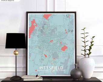 PITTSFIELD Massachusetts USA map poster black white Hometown City Print Modern Home Decor Office Decoration Wall Art Dorm Bedroom Gift