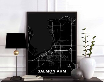 SALMON ARM Canada map poster black white Hometown City Print Modern Home Decor Office Decoration Wall Art Dorm Bedroom Gift