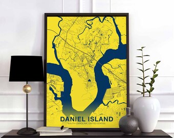 DANIEL ISLAND SC usa map poster color Hometown City Print Modern Home Decor Office Decoration Wall Art Dorm Bedroom Gift