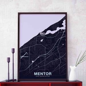 MENTOR Ohio OH USA carte affiche couleur ville natale ville impression moderne décor à la maison bureau décoration mur art dortoir chambre cadeau