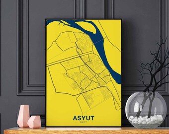 ASYUT Egypt map poster color Hometown City Print Modern Home Decor Office Decoration Wall Art Dorm Bedroom Gift