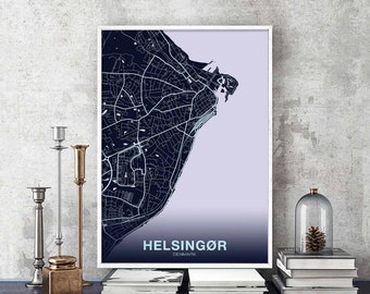 HELSINGOR Denmark map poster color Hometown City Print Modern Home Decor Office Decoration Wall Art Dorm Bedroom Gift art