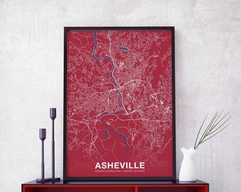 ASHEVILLE North Carolina NC US map poster color Hometown City Print Modern Home Decor Office Decoration Wall Art Dorm Bedroom Gift