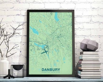 DANBURY Connecticut CT USA poster color Hometown City Print Modern Home Decor Office Decoration Wall Art Dorm Bedroom Gift