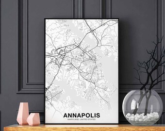 ANNAPOLIS Maryland MD US map poster black white Hometown City Print Modern Home Decor Office Decoration Wall Art Dorm Bedroom Gift