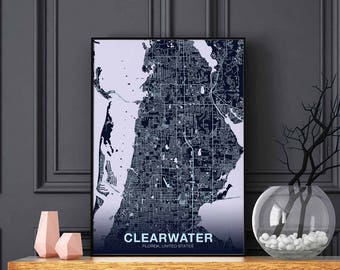 CLEARWATER Florida FL us map poster color Hometown City Print Modern Home Decor Office Decoration Wall Art Dorm Bedroom Gift