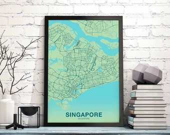 SINGAPORE Singapore map poster color Hometown City Print Modern Home Decor Office Decoration Wall Art Dorm Bedroom Gift