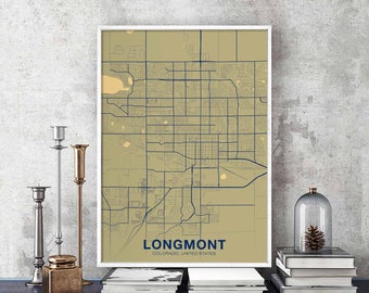 LONGMONT Colorado CO USA map poster color Hometown City Print Modern Home Decor Office Decoration Wall Art Dorm Bedroom Gift
