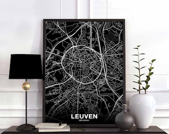 LEUVEN Belgium map poster black white Hometown City Print Modern Home Decor Office Decoration Wall Art Dorm Bedroom Gift