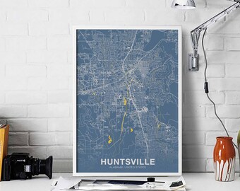 HUNTSVILLE Alabama AL USA poster color Hometown City Print Modern Home Decor Office Decoration Wall Art Dorm Bedroom Gift