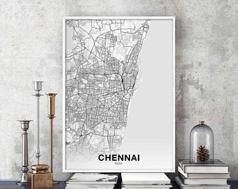 CHENNAI India map poster black white Hometown City Print Modern Home Decor Office Decoration Wall Art Dorm Bedroom Gift