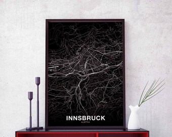 INNSBRUCK Austria map poster black white Hometown City Print Modern Home Decor Office Decoration Wall Art Dorm Bedroom Gift