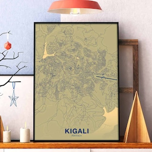 KIGALI Rwanda carte affiche couleur ville natale ville impression moderne décor à la maison bureau décoration art mural dortoir chambre cadeau