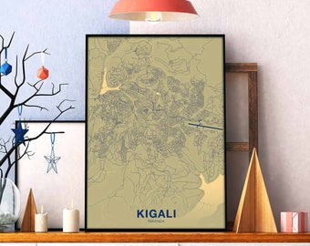 KIGALI Rwanda map poster color Hometown City Print Modern Home Decor Office Decoration Wall Art Dorm Bedroom Gift