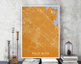 PALO ALTO California CA us map poster color Hometown City Print Modern Home Decor Office Decoration Wall Art Dorm Bedroom Gift