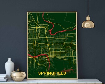 SORINGFIELD Oregon OR USA poster color Hometown City Print Modern Home Decor Office Decoration Wall Art Dorm Bedroom Gift