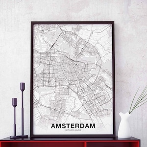 AMSTERDAM pays-bas carte affiche ville natale ville impression moderne décor à la maison bureau décoration mur art dortoir chambre cadeau