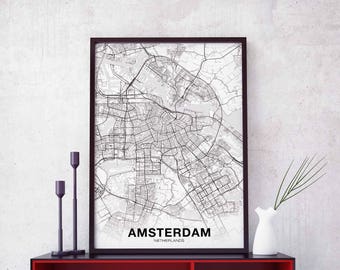 AMSTERDAM Netherlands map poster Hometown City Print Modern Home Decor Office Decoration Wall Art Dorm Bedroom Gift