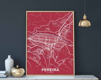 PEREIRA Colombia map poster color Hometown City Print Modern Home Decor Office Decoration Wall Art Dorm Bedroom Gift