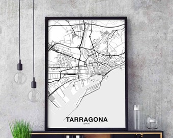 TARRAGONA Spain map poster black white Hometown City Print Modern Home Decor Office Decoration Wall Art Dorm Bedroom Gift