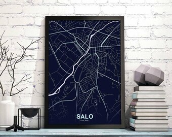 SALO Finland map poster color Hometown City Print Modern Home Decor Office Decoration Wall Art Dorm Bedroom Gift