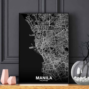 Affiche de carte de MANILLE, Philippines, ville natale, impression de ville, décoration d'intérieur moderne, décoration de bureau, art mural, dortoir, chambre, cadeau