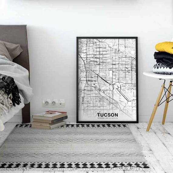 Tucson Arizona Az Usa Map Poster Black White Wall Decor Design Etsy