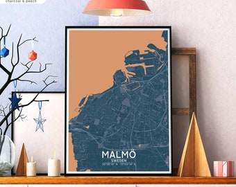 MALMÖ Sweden map poster black white Hometown City Print Modern Home Decor Office Decoration Wall Art Dorm Bedroom Gift