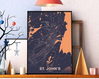 ST.JOHN'S Canada map poster color Hometown City Print Modern Home Decor Office Decoration Wall Art Dorm Bedroom Gift
