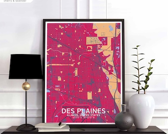 DES PLAINES Illinois USA map poster black white Hometown City Print Modern Home Decor Office Decoration Wall Art Dorm Bedroom Gift