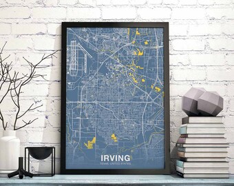 IRVING Texas TX US map poster color Hometown City Print Modern Home Decor Office Decoration Wall Art Dorm Bedroom Gift