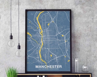 MANCHESTER New Hampshire NH USA poster color Hometown City Print Modern Home Decor Office Decoration Wall Art Dorm Bedroom Gift
