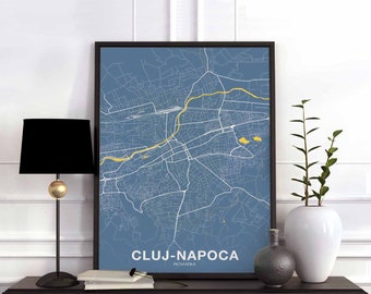 CLUJ-NAPOCA Romania map poster color Hometown City Print Modern Home Decor Office Decoration Wall Art Dorm Bedroom Gift