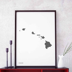 HAWAÍ EUA estado pontos mínimos retro mapa pôster preto branco decoração de parede design moderno suíço escandinavo nórdico inauguração de casa viagem