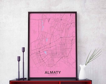 ALMATY Kazakhstan map poster color Hometown City Print Modern Home Decor Office Decoration Wall Art Dorm Bedroom Gift art
