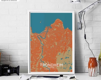 TRONDHEIM Norway map poster black white Hometown City Print Modern Home Decor Office Decoration Wall Art Dorm Bedroom Gift