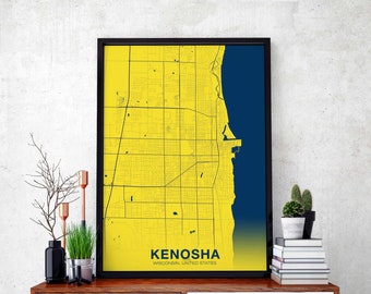KENOSHA Wisconsin WI USA poster color Hometown City Print Modern Home Decor Office Decoration Wall Art Dorm Bedroom Gift