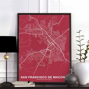 Póster con mapa de SAN FRANCISCO de MACORÍS, República Dominicana, ciudad natal, impresión moderna, decoración del hogar, oficina, arte de pared, dormitorio, regalo