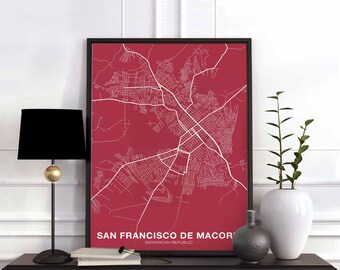 SAN FRANCISCO de MACORIS Dominican map poster color Hometown City Print Modern Home Decor Office Decoration Wall Art Dorm Bedroom Gift