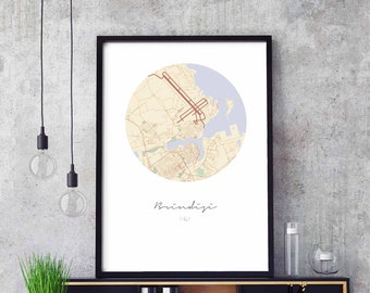 BRINDISI Italy map poster wall decor design modern minimal nordic travel bedroom home art vintage retro dorm nursery housewarming