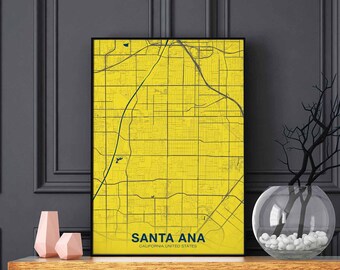 SANTA ANA California CA usa map poster color Hometown City Print Modern Home Decor Office Decoration Wall Art Dorm Bedroom Gift
