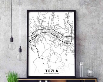 TUZLA Bosnia map poster Hometown City Print Modern Home Decor Office Decoration Wall Art Dorm Bedroom Gift