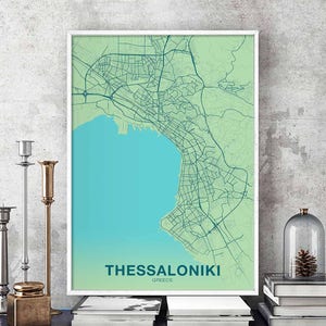 THESSALONIKI Griechenland Karte Poster Farbe Heimatstadt Stadt Druck Moderne Wohnkultur Büro Dekoration Wand Kunst Wohnheim Schlafzimmer Geschenk